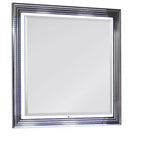 HomeRoots 42 Silver And White Wood Square Lighted Dresser Mount Framed Mirror