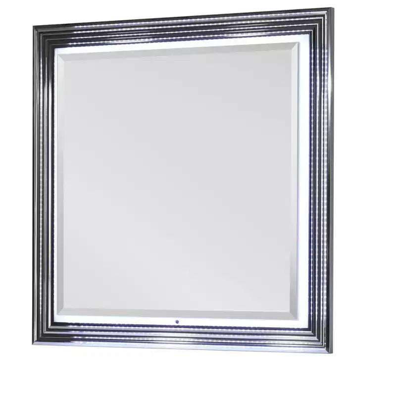 HomeRoots 42 Silver And White Wood Square Lighted Dresser Mount Framed Mirror