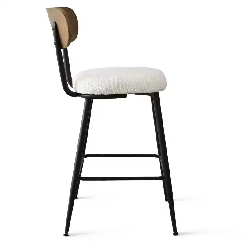 Set of 4 Armless Counter Height Bar Stools with Backs, 27 Cream Boucle Upholstered Island Chairs with Metal Legs - Panipeachy