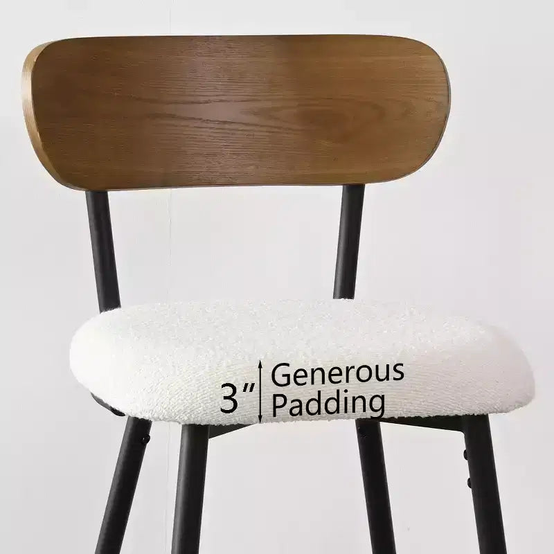 Set of 4 Armless Counter Height Bar Stools with Backs, 27 Cream Boucle Upholstered Island Chairs with Metal Legs - Panipeachy