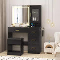 Vanity Desk with Mirror and Lights,Modern Makeup Dressing Table with Built In Outlets, Storage Stool,4 Drawers & Hair Dryer Holder