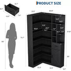 74 Tall Corner Bookshelf with 6 Open Shelves, Drawer & Cabinets, Modern L-Shaped Storage Bookcase for Living Room, Office, or Bedroom Display