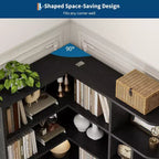 74 Tall Corner Bookshelf with 6 Open Shelves, Drawer & Cabinets, Modern L-Shaped Storage Bookcase for Living Room, Office, or Bedroom Display