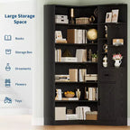 74 Tall Corner Bookshelf with 6 Open Shelves, Drawer & Cabinets, Modern L-Shaped Storage Bookcase for Living Room, Office, or Bedroom Display