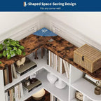 74 Tall Corner Bookshelf with 6 Open Shelves, Drawer & Cabinets, Modern L-Shaped Storage Bookcase for Living Room, Office, or Bedroom Display