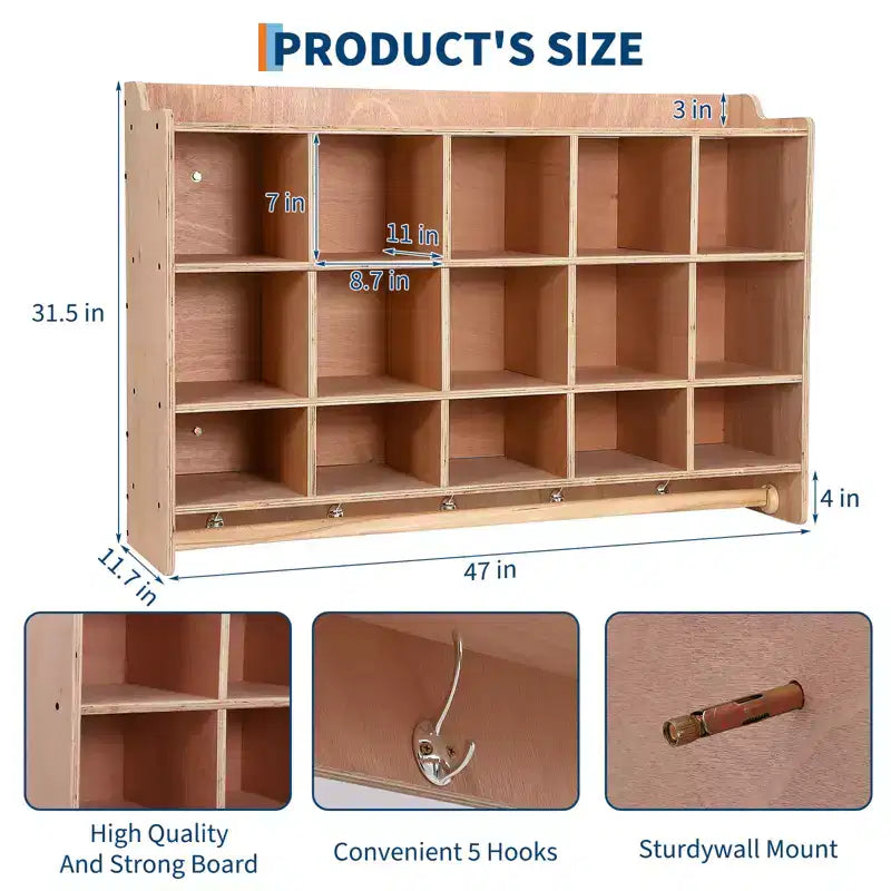 5-Section School Storage Locker, Wooden Storage Cabinet with Casters, Classroom Cubbies for Storage, Wood Locker for Home, Office, School,Gym