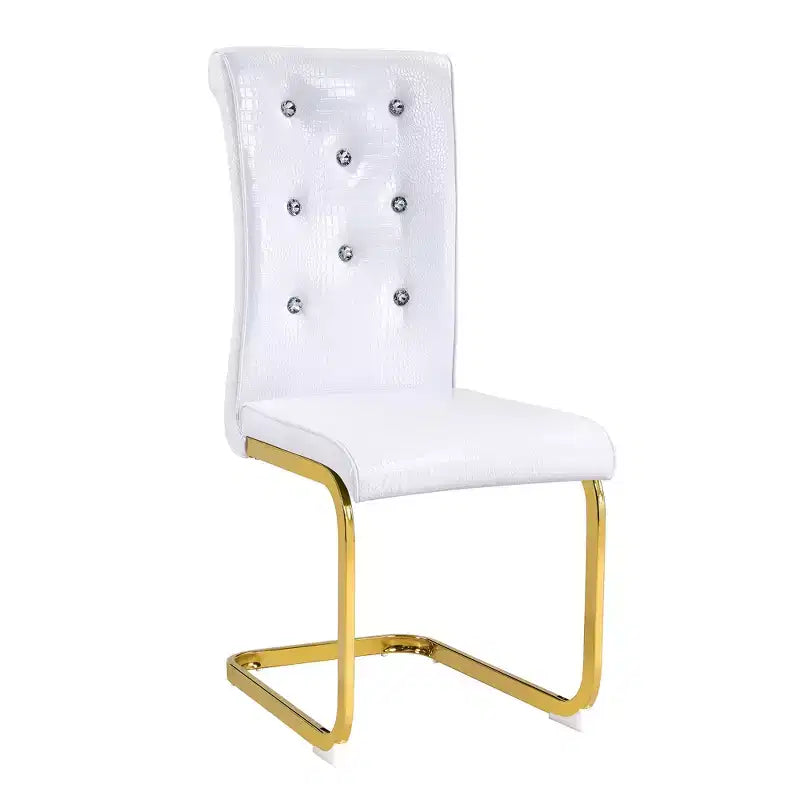 Set of 4 Upholstered Dining Chairs with Faux Leather and Crystal Buckle Details, with Durable Metal Legs