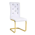 Set of 4 Upholstered Dining Chairs with Faux Leather and Crystal Buckle Details, with Durable Metal Legs