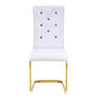 Set of 4 Upholstered Dining Chairs with Faux Leather and Crystal Buckle Details, with Durable Metal Legs