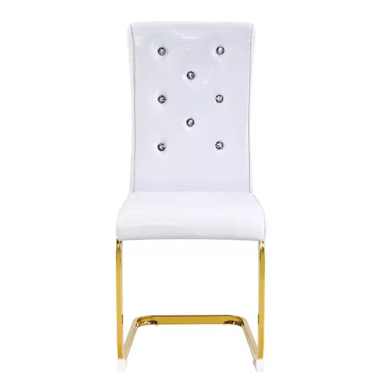 Set of 4 Upholstered Dining Chairs with Faux Leather and Crystal Buckle Details, with Durable Metal Legs