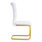 Set of 4 Upholstered Dining Chairs with Faux Leather and Crystal Buckle Details, with Durable Metal Legs