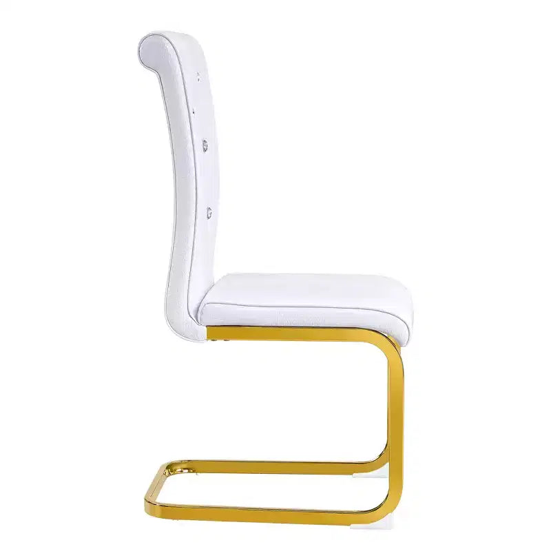 Set of 4 Upholstered Dining Chairs with Faux Leather and Crystal Buckle Details, with Durable Metal Legs