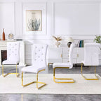 Set of 4 Upholstered Dining Chairs with Faux Leather and Crystal Buckle Details, with Durable Metal Legs