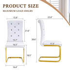 Set of 4 Upholstered Dining Chairs with Faux Leather and Crystal Buckle Details, with Durable Metal Legs