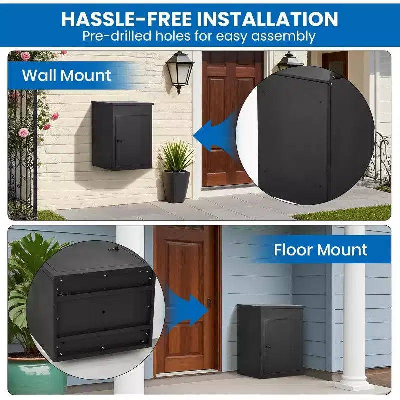 43.3 Outdoor Package Delivery Boxes, Galvanized Steel Wall/Floor Mounted Large Outside Parcel Drop Box for Porch, Curbside, Fence