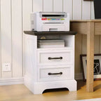 Farmhouse Rustic Nightstands with Charging Station, Modern Wood Night Stands Bedside Tables with 2 Drawers, White Accent Side Tables for Living Room