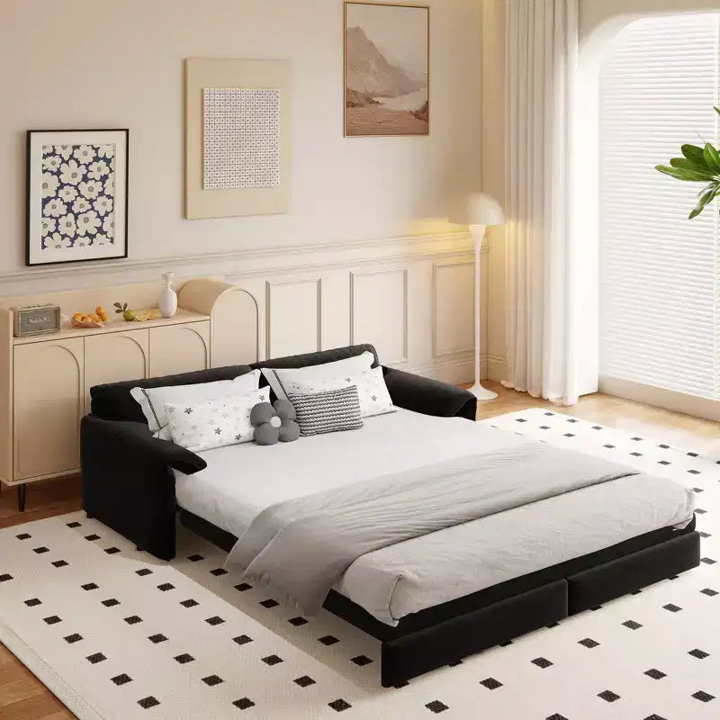 Whisen 3-in-1 Velvet Queen Sleeper Sofa Bed & 66 Queen Pull Out Convertible Sofa Bed, Couch with Side Storage Pockets (Upgraded)