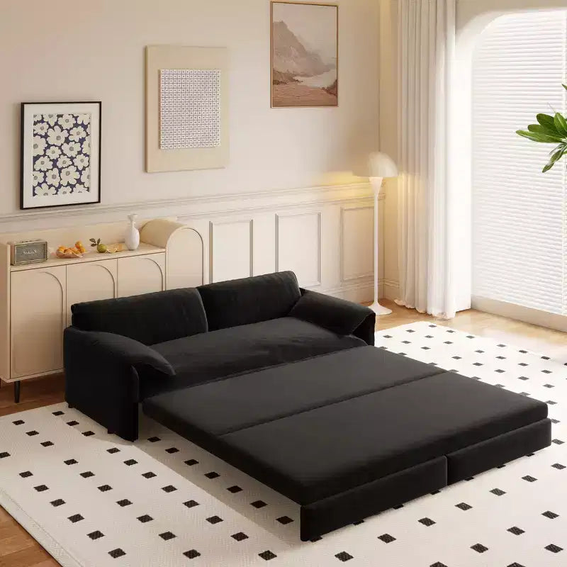 Whisen 3-in-1 Velvet Queen Sleeper Sofa Bed & 66 Queen Pull Out Convertible Sofa Bed, Couch with Side Storage Pockets (Upgraded)