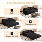 Whisen 3-in-1 Velvet Queen Sleeper Sofa Bed & 66 Queen Pull Out Convertible Sofa Bed, Couch with Side Storage Pockets (Upgraded)