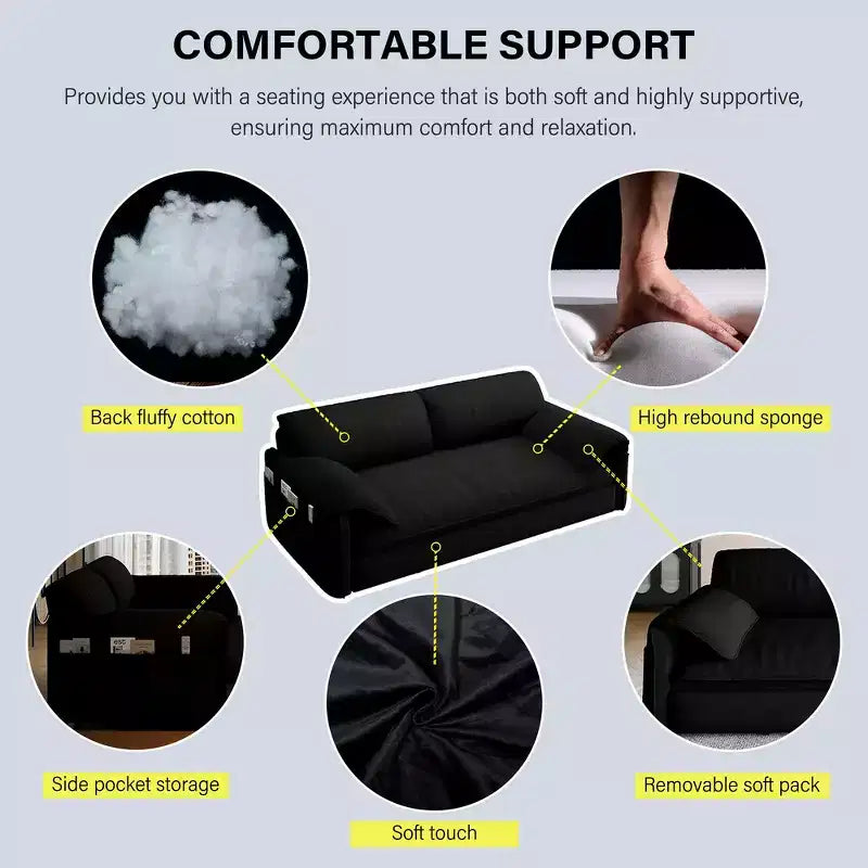 Whisen 3-in-1 Velvet Queen Sleeper Sofa Bed & 66 Queen Pull Out Convertible Sofa Bed, Couch with Side Storage Pockets (Upgraded)