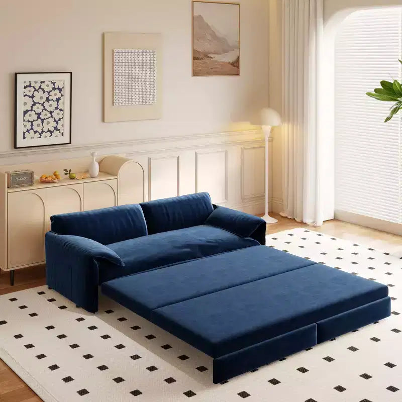 Whisen 3-in-1 Velvet Queen Sleeper Sofa Bed & 66 Queen Pull Out Convertible Sofa Bed, Couch with Side Storage Pockets (Upgraded)