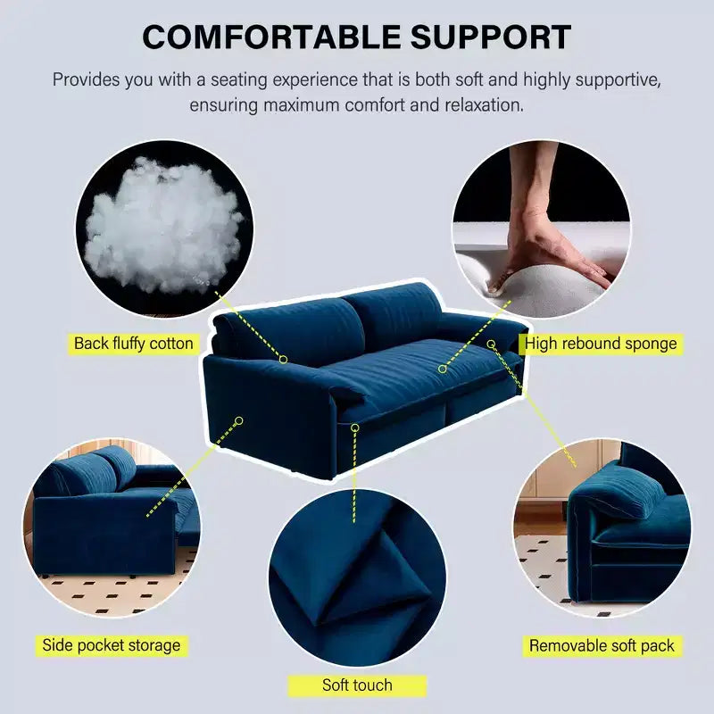 Whisen 3-in-1 Velvet Queen Sleeper Sofa Bed & 66 Queen Pull Out Convertible Sofa Bed, Couch with Side Storage Pockets (Upgraded)
