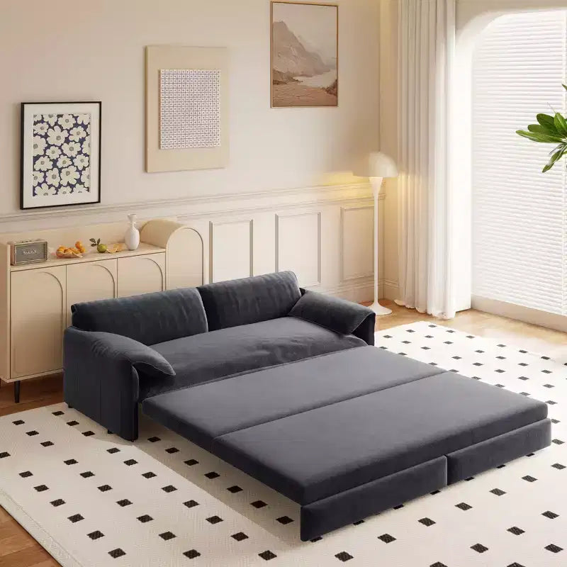 Whisen 3-in-1 Velvet Queen Sleeper Sofa Bed & 66 Queen Pull Out Convertible Sofa Bed, Couch with Side Storage Pockets (Upgraded)