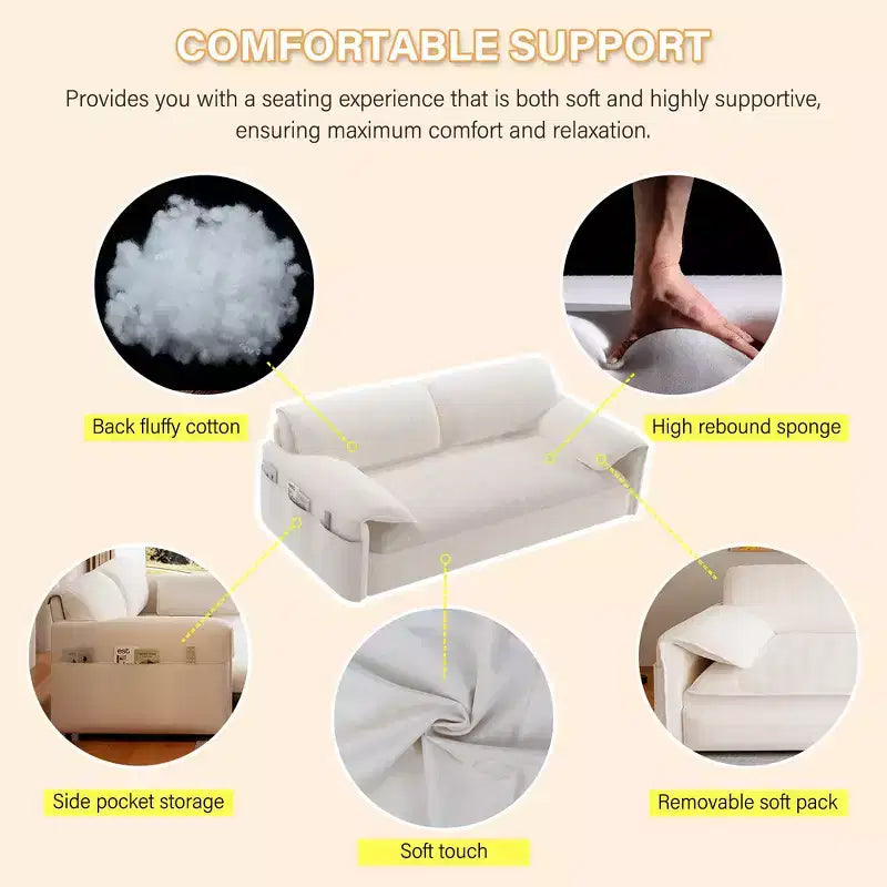 Whisen 3-in-1 Velvet Queen Sleeper Sofa Bed & 66 Queen Pull Out Convertible Sofa Bed, Couch with Side Storage Pockets (Upgraded)