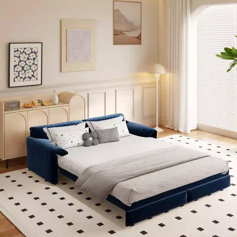 Whisen 3-in-1 Velvet Queen Sleeper Sofa Bed & 66 Queen Pull Out Convertible Sofa Bed, Couch with Side Storage Pockets (Upgraded)