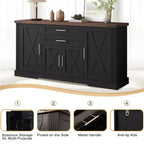 Zeus & Ruta 63 Farmhouse Storage Cabinet with Barn Door, 2 Drawers, Adjustable Shelves, Coffee Bar Buffet for Kitchen, Entryway, Dining Room