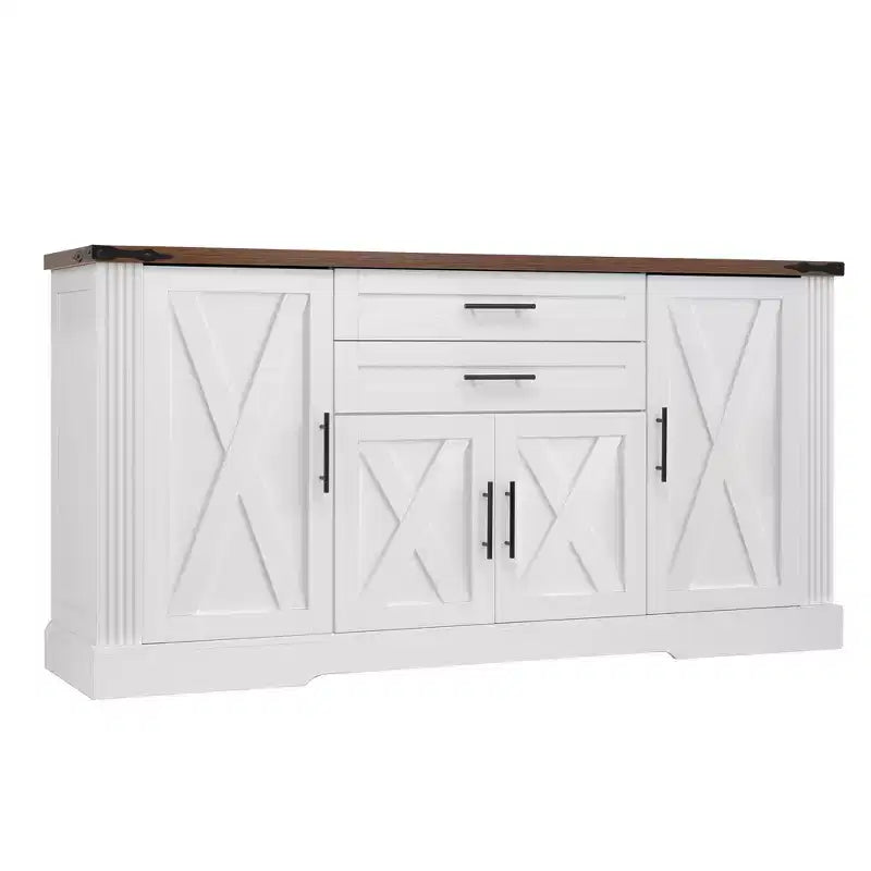 Zeus & Ruta 63 Farmhouse Storage Cabinet with Barn Door, 2 Drawers, Adjustable Shelves, Coffee Bar Buffet for Kitchen, Entryway, Dining Room