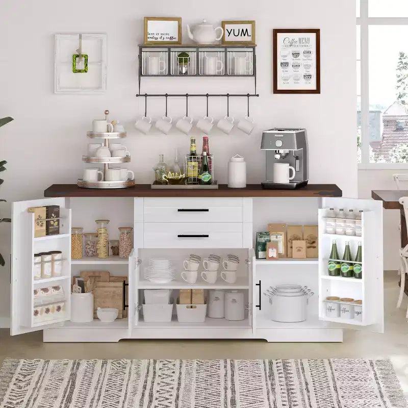 Zeus & Ruta 63 Farmhouse Storage Cabinet with Barn Door, 2 Drawers, Adjustable Shelves, Coffee Bar Buffet for Kitchen, Entryway, Dining Room