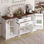 Zeus & Ruta 63 Farmhouse Storage Cabinet with Barn Door, 2 Drawers, Adjustable Shelves, Coffee Bar Buffet for Kitchen, Entryway, Dining Room