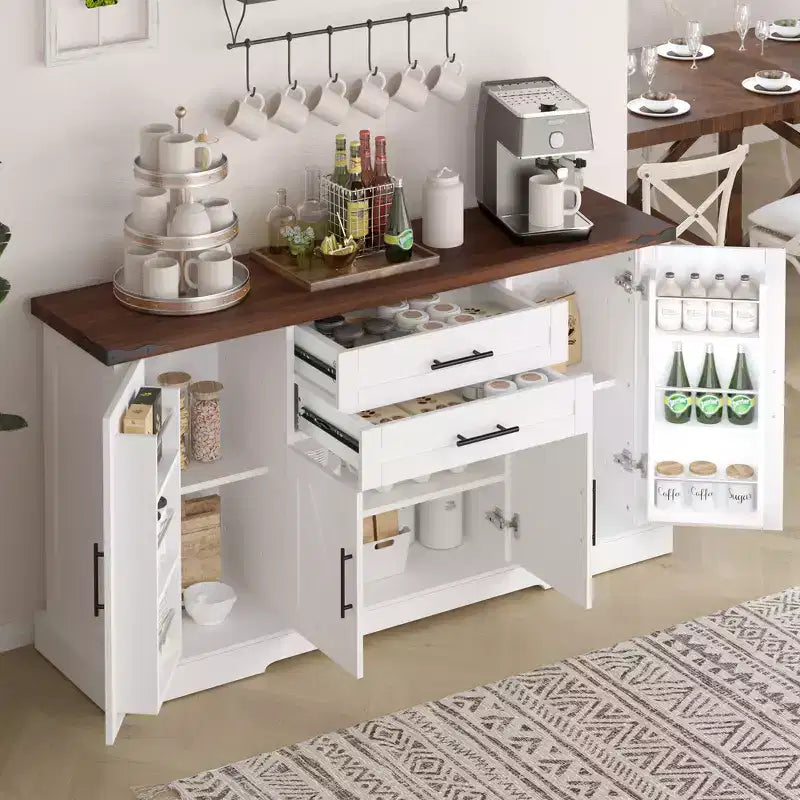 Zeus & Ruta 63 Farmhouse Storage Cabinet with Barn Door, 2 Drawers, Adjustable Shelves, Coffee Bar Buffet for Kitchen, Entryway, Dining Room