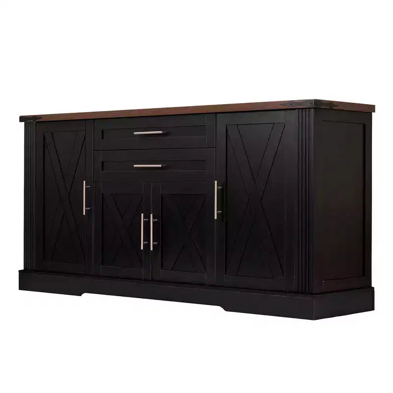 Zeus & Ruta 63 Farmhouse Storage Cabinet with Barn Door, 2 Drawers, Adjustable Shelves, Coffee Bar Buffet for Kitchen, Entryway, Dining Room