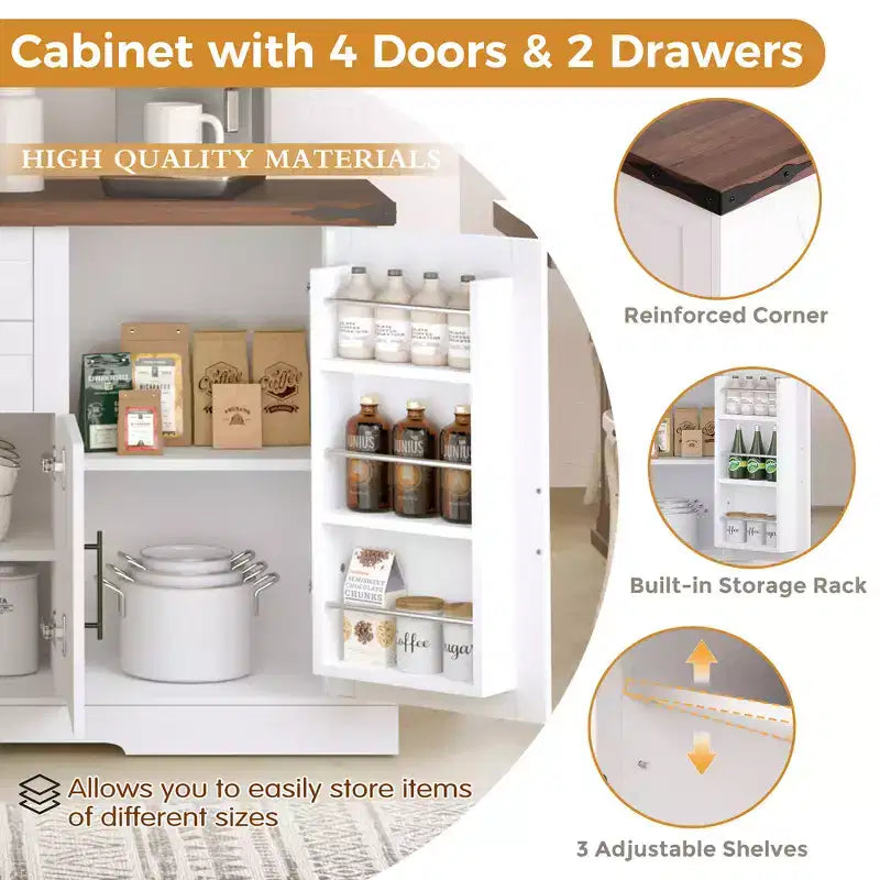 Zeus & Ruta 63 Farmhouse Storage Cabinet with Barn Door, 2 Drawers, Adjustable Shelves, Coffee Bar Buffet for Kitchen, Entryway, Dining Room