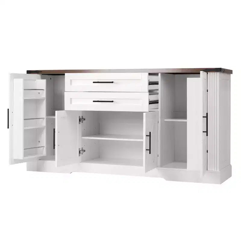 Zeus & Ruta 63 Farmhouse Storage Cabinet with Barn Door, 2 Drawers, Adjustable Shelves, Coffee Bar Buffet for Kitchen, Entryway, Dining Room