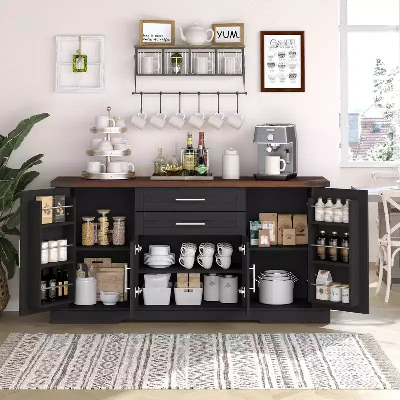 Zeus & Ruta 63 Farmhouse Storage Cabinet with Barn Door, 2 Drawers, Adjustable Shelves, Coffee Bar Buffet for Kitchen, Entryway, Dining Room