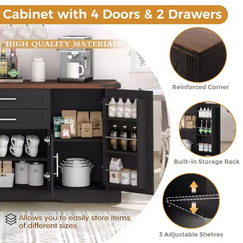 Zeus & Ruta 63 Farmhouse Storage Cabinet with Barn Door, 2 Drawers, Adjustable Shelves, Coffee Bar Buffet for Kitchen, Entryway, Dining Room