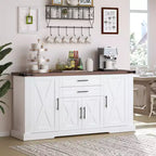 Zeus & Ruta 63 Farmhouse Storage Cabinet with Barn Door, 2 Drawers, Adjustable Shelves, Coffee Bar Buffet for Kitchen, Entryway, Dining Room