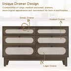 Dresser for Bedroom, 6 Rattan Drawer Dresser with USB Ports & Outlets, Natural Oak Storage Chest