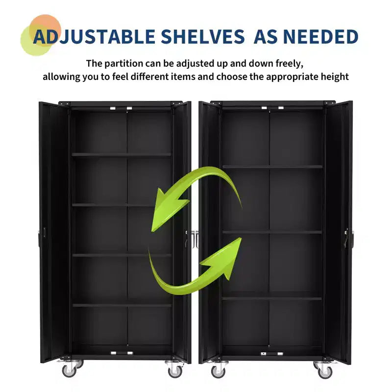 Heavy-Duty 72'' Metal Garage Storage Cabinet with Wheels - Locking Doors - 4 Adjustable Shelves - Pegboard Organizer - Mobile Tool Locker