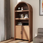 71 Tall Arched Bookcase Cabinet,5-Tier Storage with Fluted Doors, 3 Open Shelves & Adjustable Shelf, Pantry for Living Room, Dining Room, Office