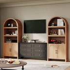71 Tall Arched Bookcase Cabinet,5-Tier Storage with Fluted Doors, 3 Open Shelves & Adjustable Shelf, Pantry for Living Room, Dining Room, Office
