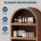 71 Tall Arched Bookcase Cabinet,5-Tier Storage with Fluted Doors, 3 Open Shelves & Adjustable Shelf, Pantry for Living Room, Dining Room, Office