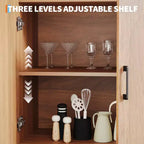 71 Tall Arched Bookcase Cabinet,5-Tier Storage with Fluted Doors, 3 Open Shelves & Adjustable Shelf, Pantry for Living Room, Dining Room, Office