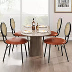 Modern upholstered dining chairs  Contemporary set with natural rattan backrest, metal legs  Space-saving design for dining room