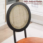 Modern upholstered dining chairs  Contemporary set with natural rattan backrest, metal legs  Space-saving design for dining room