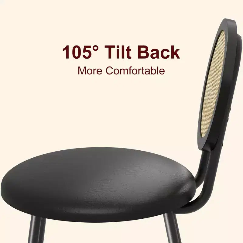 Modern upholstered dining chairs  Contemporary set with natural rattan backrest, metal legs  Space-saving design for dining room