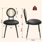 Modern upholstered dining chairs  Contemporary set with natural rattan backrest, metal legs  Space-saving design for dining room